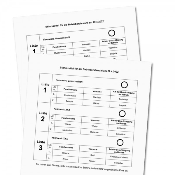Stimmzettel für die Betriebsratswahl (Listenwahl)
