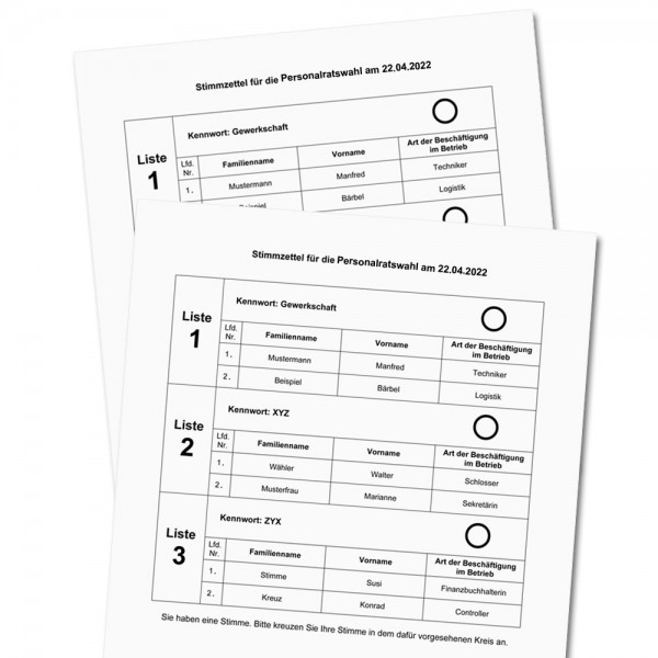 Stimmzettel für Personalratswahl (Verhältniswahl)